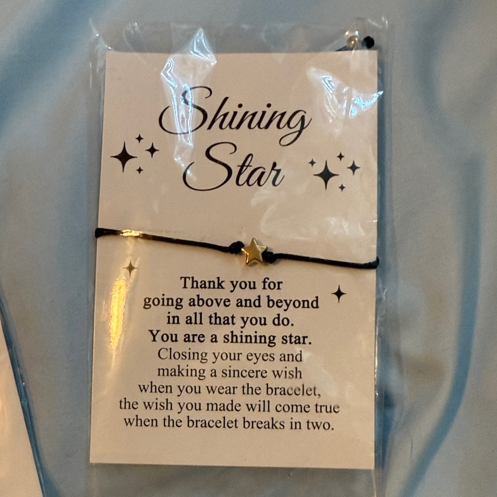 Black String Bracelet with Gold Star Charm